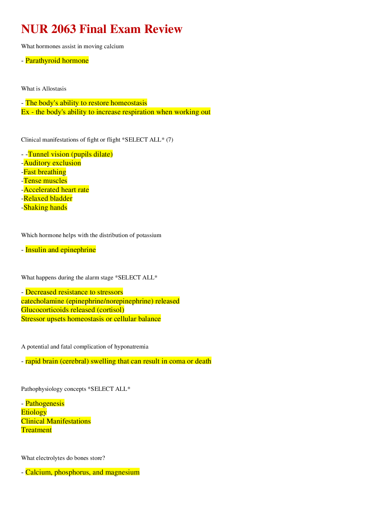Preview image of NUR 2063 / NUR 2063 Final Exam document